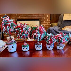Holiday Pom-Pom Snowman Table Decorations - Red, Green & White